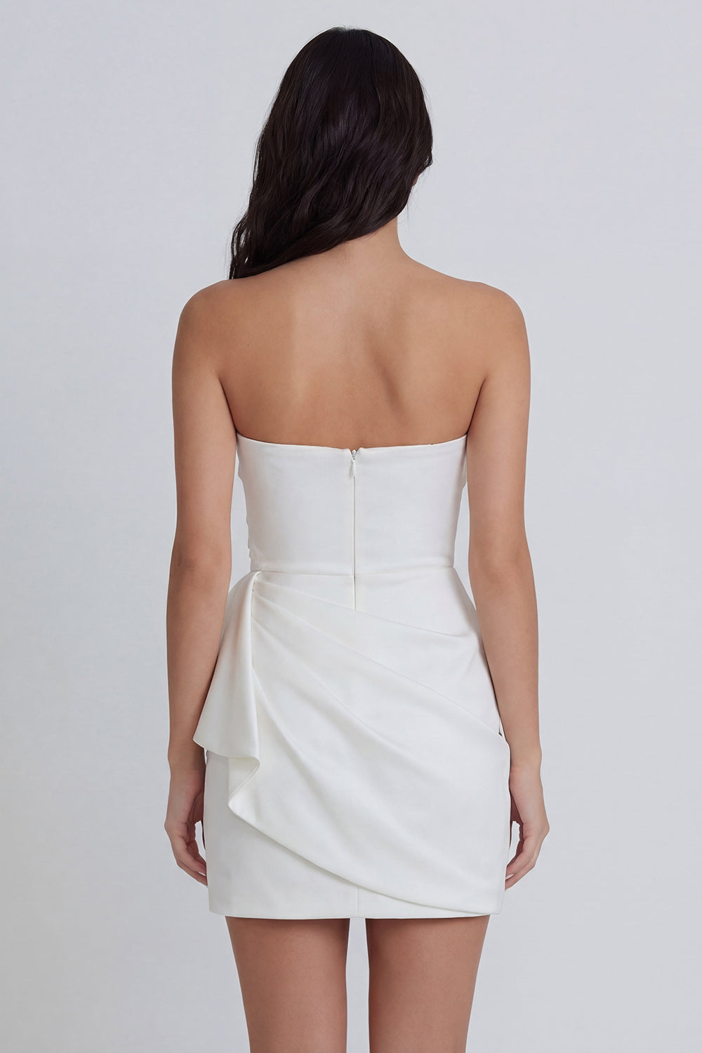 Strapless Ruched Bodycon Mini White Dress