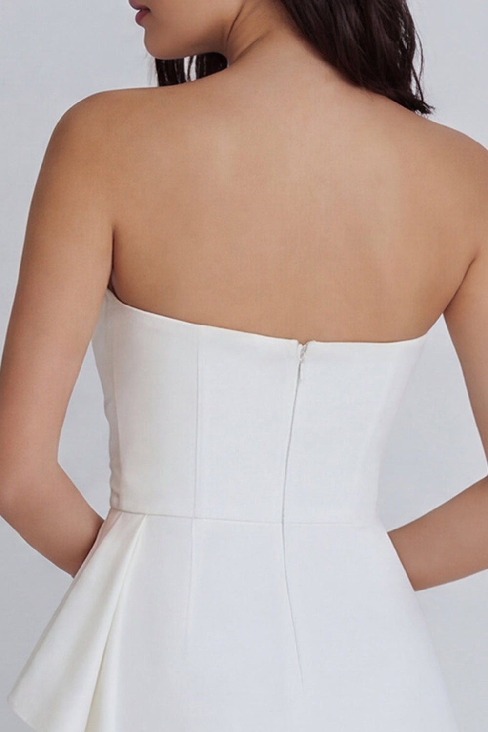 Strapless Ruffled Ruched Mini White Dress