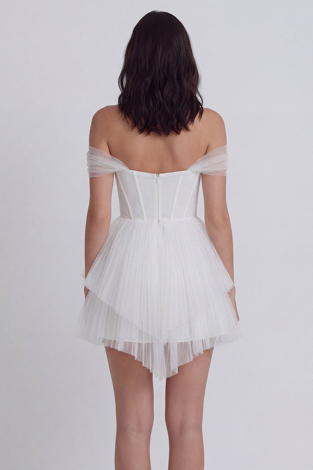 Off the Shoulder Corset A Line Tulle Mini White Dress