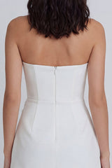 Strapless Ruched A Line Mini White Dress