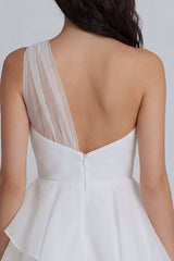 A Line One Shoulder Mini White Dress with Ruffles