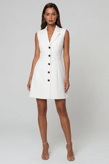 White Notched Lapel Sleeveless A Line Mini Work Dress