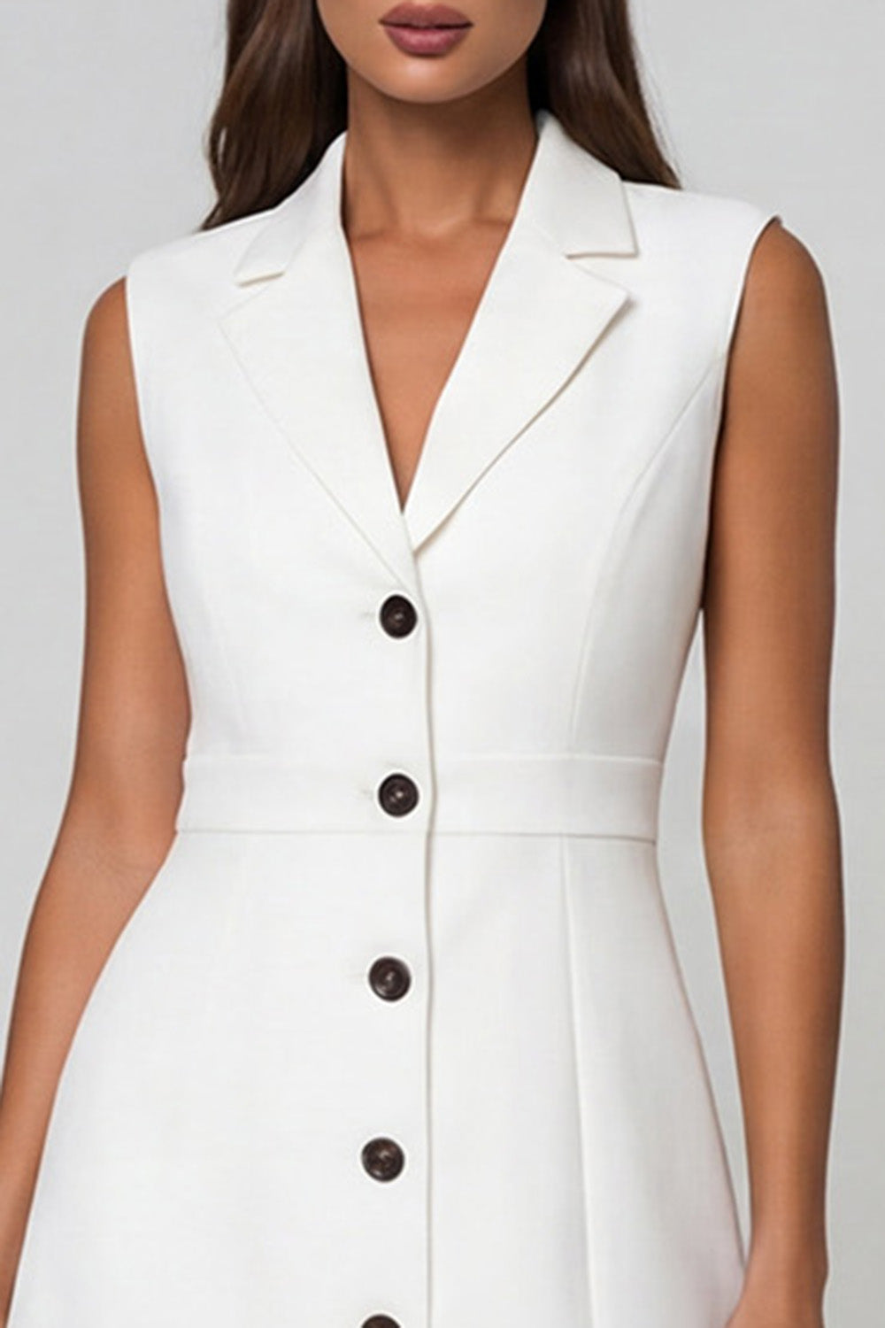 White Notched Lapel Sleeveless A Line Mini Work Dress