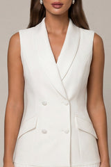 Shawl Lapel A Line Pleated White Mini Work Dress