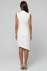 Notched Lapel White Bodycon Sleeveless Midi Work Dress