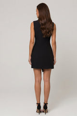 Black Notched Lapel Sleeveless Bodycon Mini Work Dress