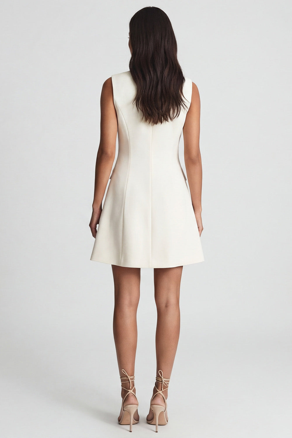 Ivory Peaked Lapel A Line Double Breasted Mini Work Dress