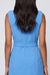 Blue Notched Lapel Bodycon Mini Work Dress with Sash
