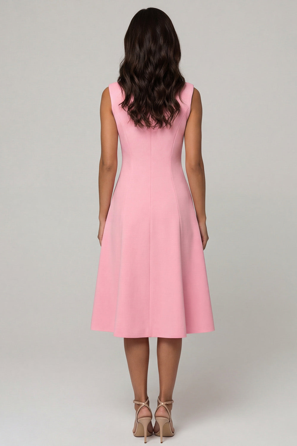 Pink Shawl Lapel A Line Double Breasted Midi Work Dress