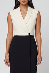 Shawl Lapel ColorBlock Black and White Bodycon Work Dress