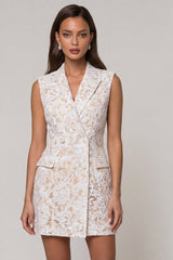 Ivory Peaked Lapel Burnout Bodycon Mini Work Dress