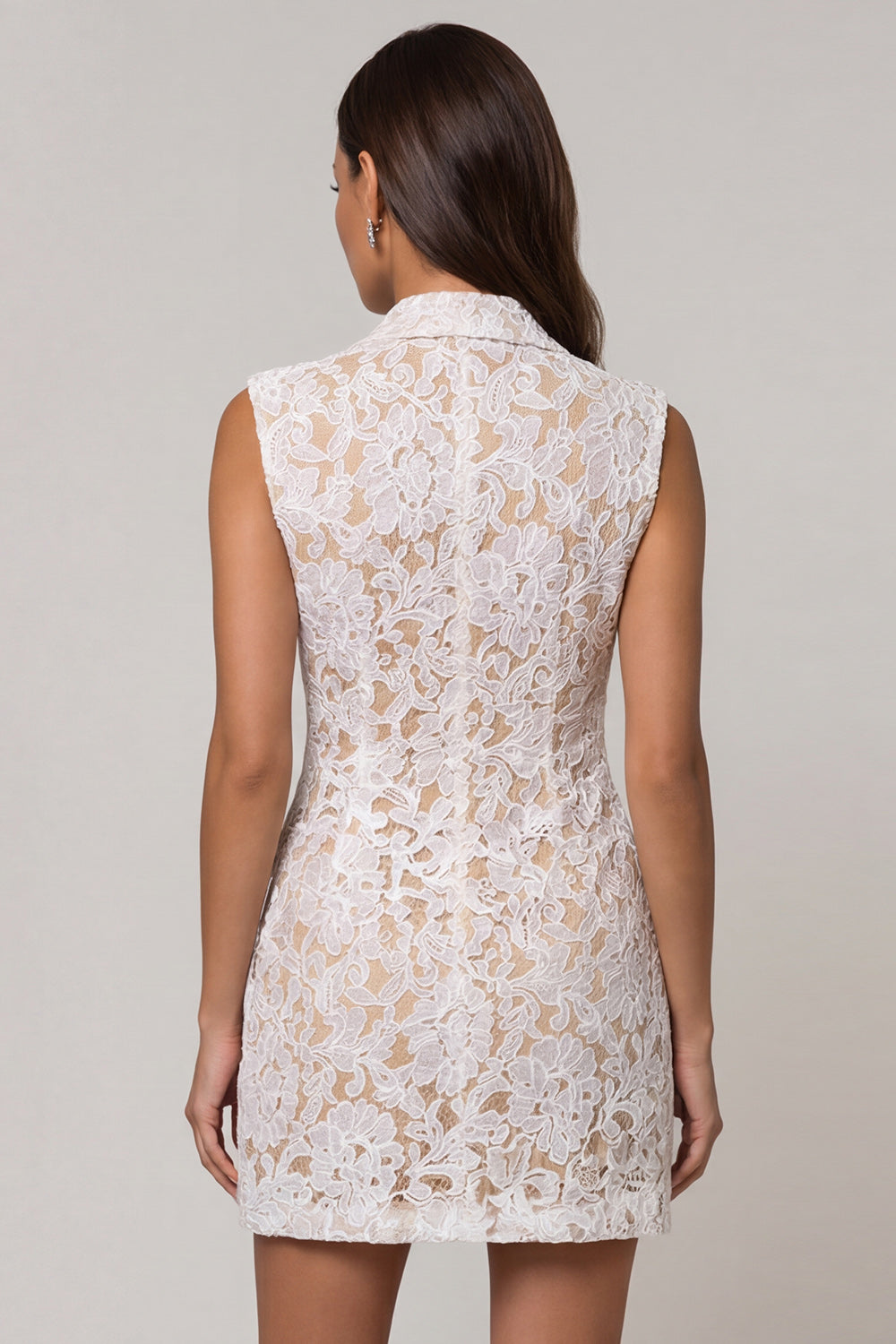 Ivory Peaked Lapel Burnout Bodycon Mini Work Dress