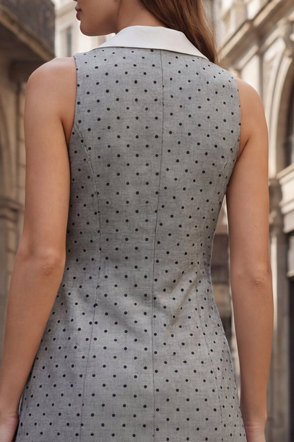 Polka Dot Notched Lapel Grey Bodycon Work Dress