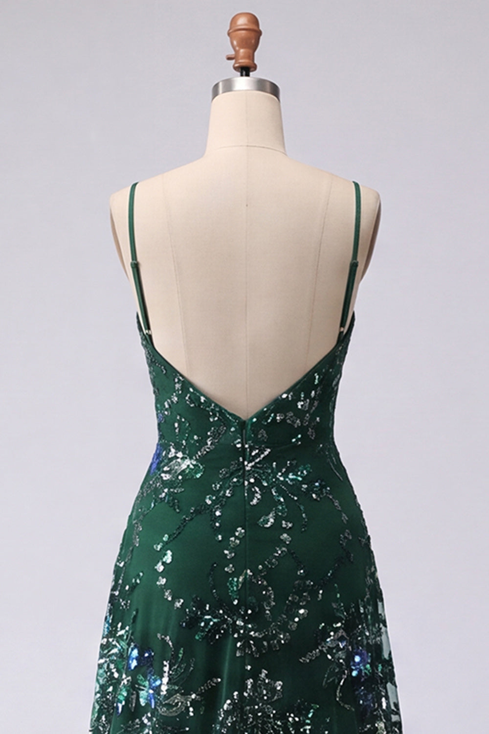 Dark Green Sequin A Line Maxi Prom Dress