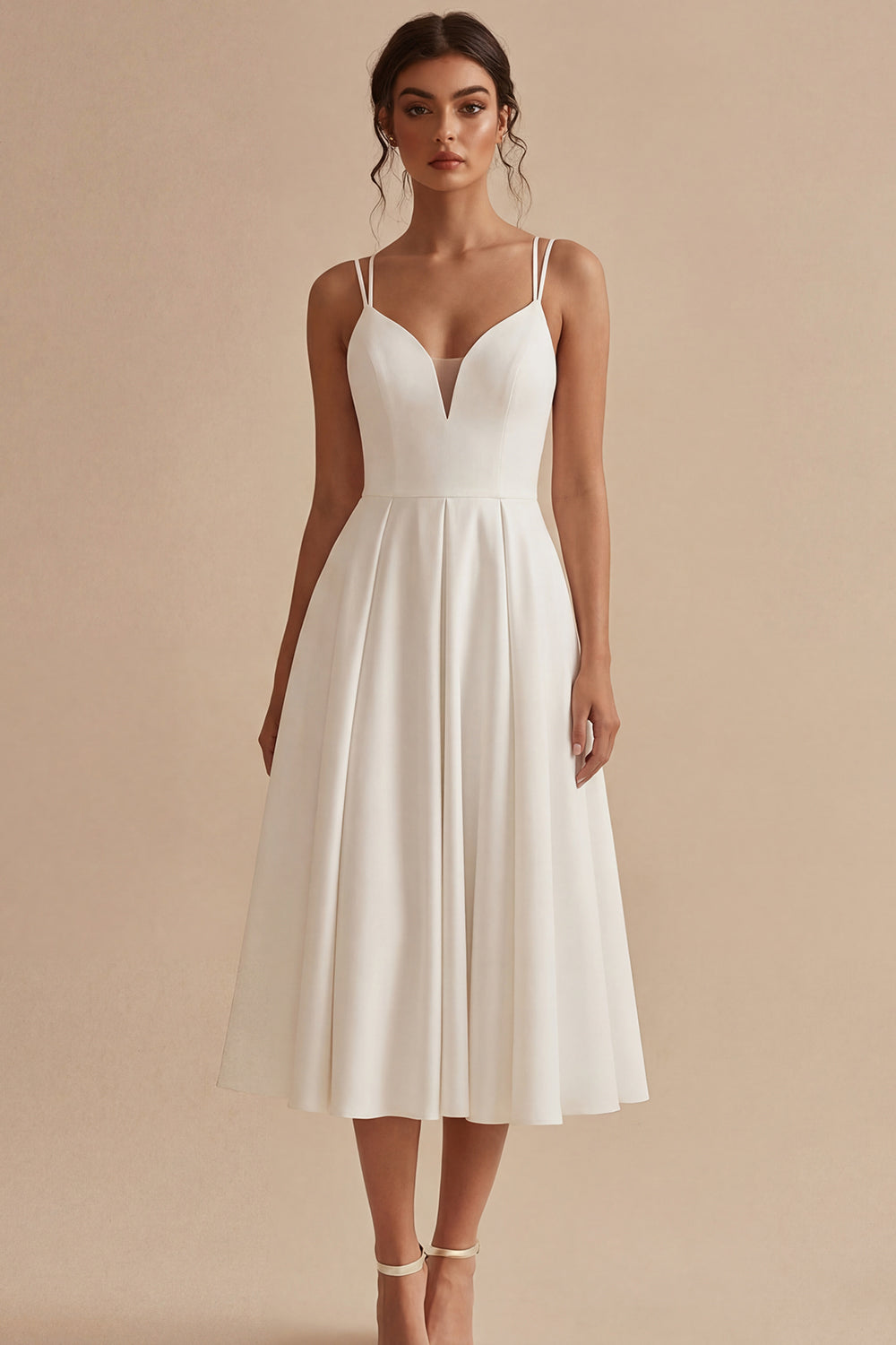 A Line White Midi Engagement Dress