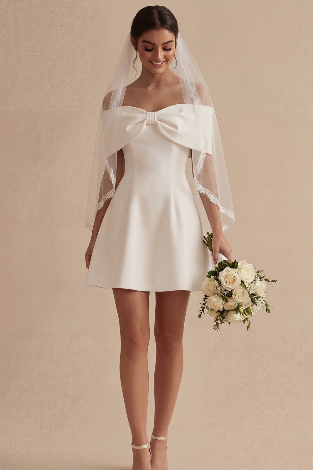 Off the Shoulder A Line Mini White Engagement Dress