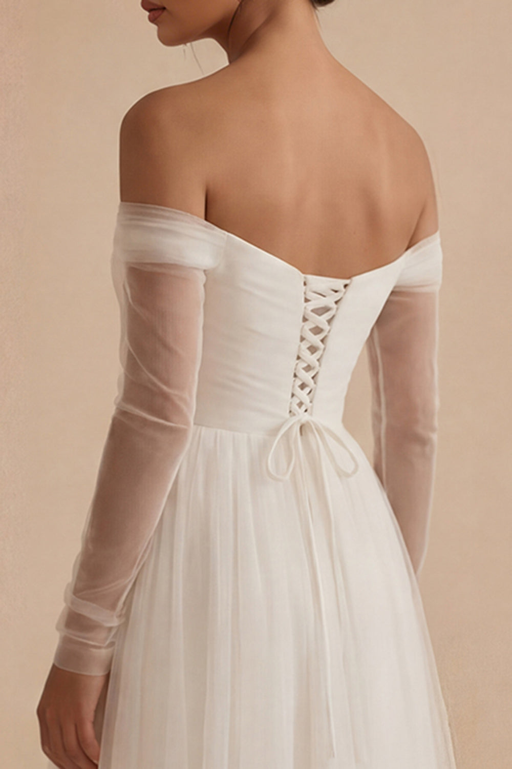 Off the Shoulder Tulle A Line White Ruched Engagement Dress
