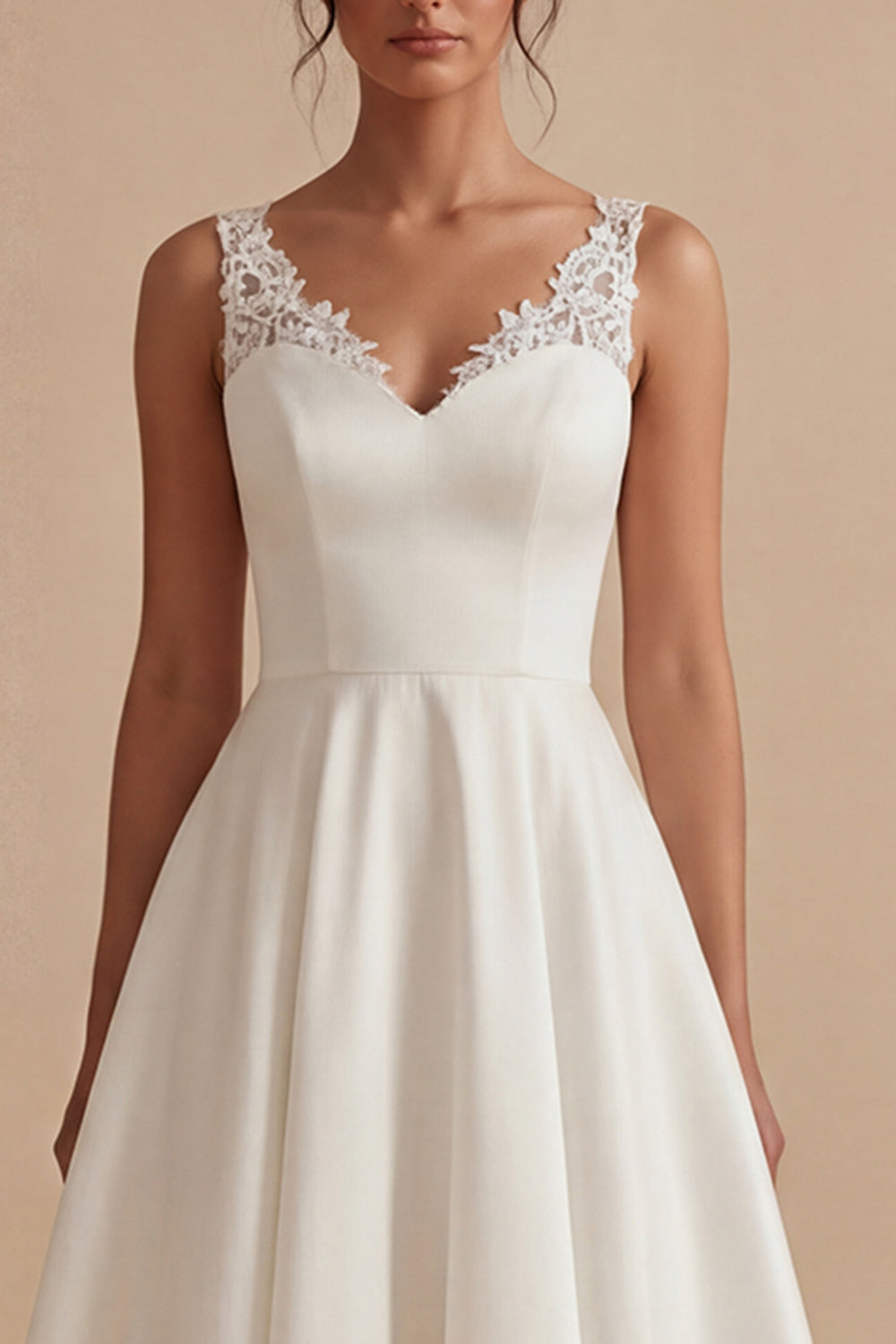 White A Line Satin V Neck Maxi Engagement Dress