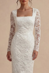 Long Sleeve Appliqued White Bodycon Midi Engagement Dress
