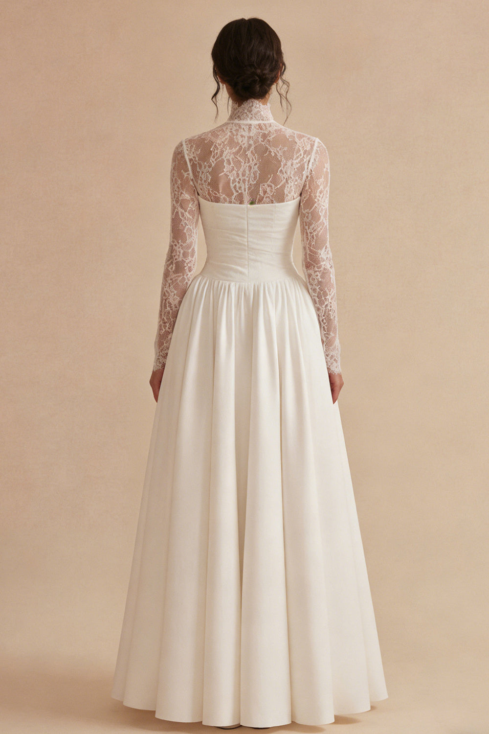 White High Neck Lace A Line Maxi Wedding Dress