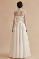 White High Neck Lace A Line Maxi Wedding Dress