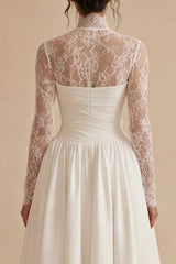 White High Neck Lace A Line Maxi Wedding Dress