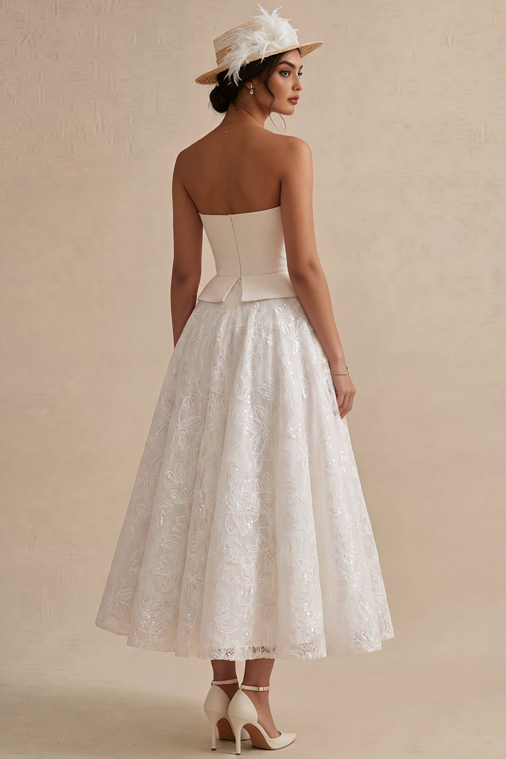 Strapless White A Line Midi Engagement Dress