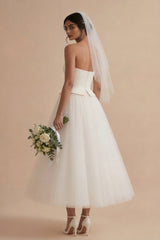 Strapless Tulle White A Line Engagement Dress