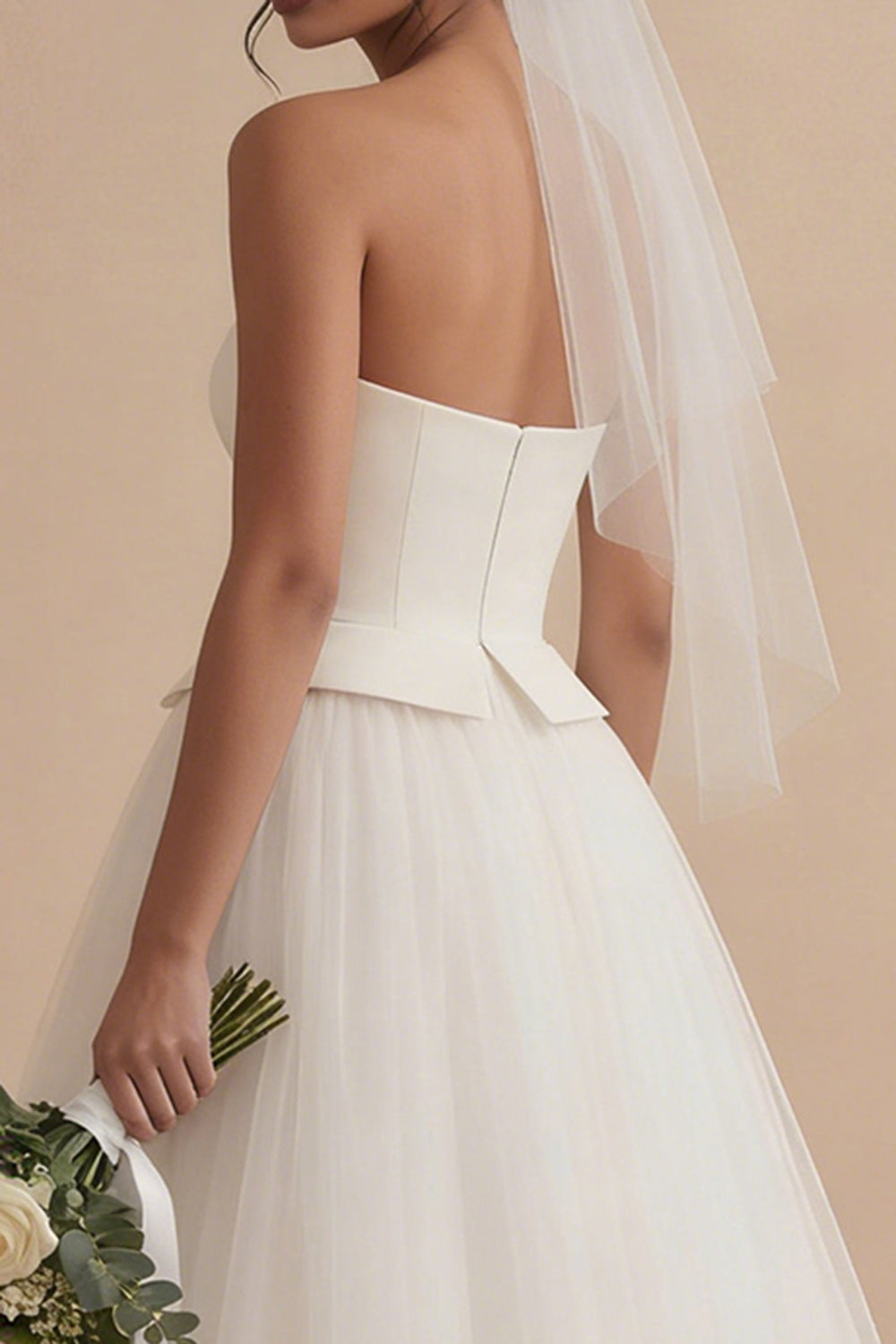 Strapless Tulle White A Line Engagement Dress