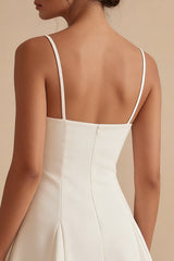 Bowed Satin Spaghetti Straps A Line Mini White Dress
