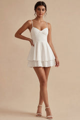Tiered A Line Spaghetti Straps Mini White Dress