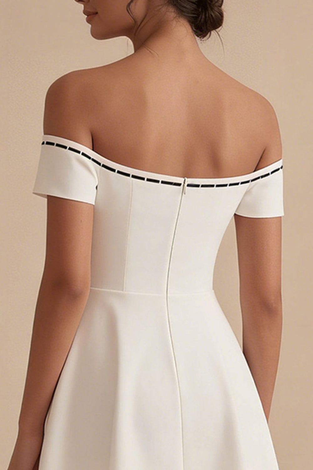 Off the Shoulder A Line Bowed Mini White Dress