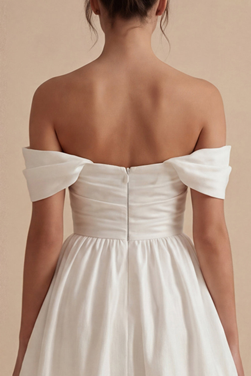 Off the Shoulder A Line Ruched Mini White Dress