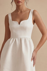 Satin A Line Spaghetti Straps Mini White Dress