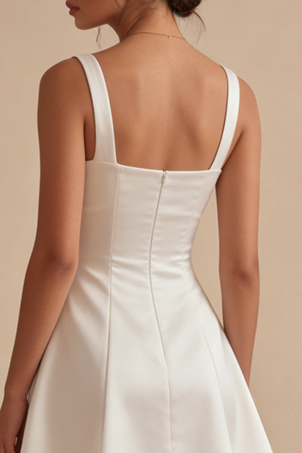Spaghetti Straps A Line Satin Mini White Dress with Bow