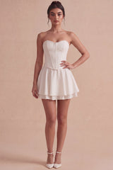 Basque Waist Strapless A Line Mini White Dress