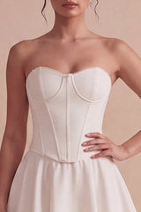 Basque Waist Strapless A Line Mini White Dress