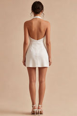 Halter Bodycon Satin Backless Mini White Dress