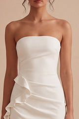 Strapless Bodycon Mini White Dress with Ruffles