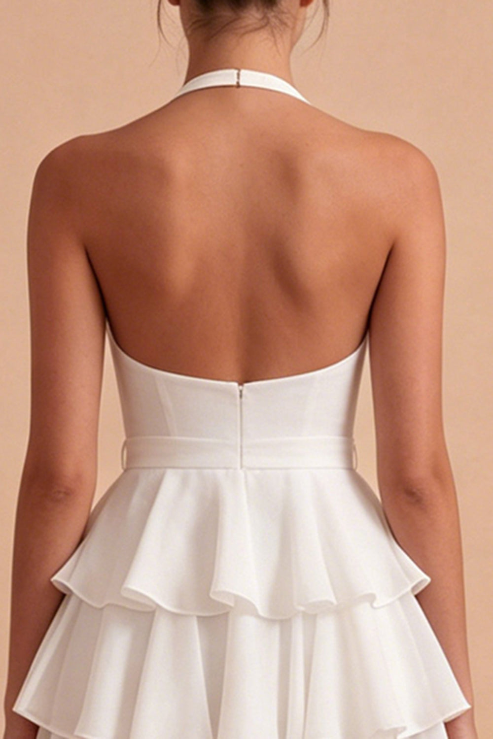 Halter Tiered A Line Bowed Mini White Dress