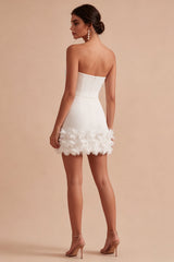 Strapless Bodycon Mini White Dress with Appliques
