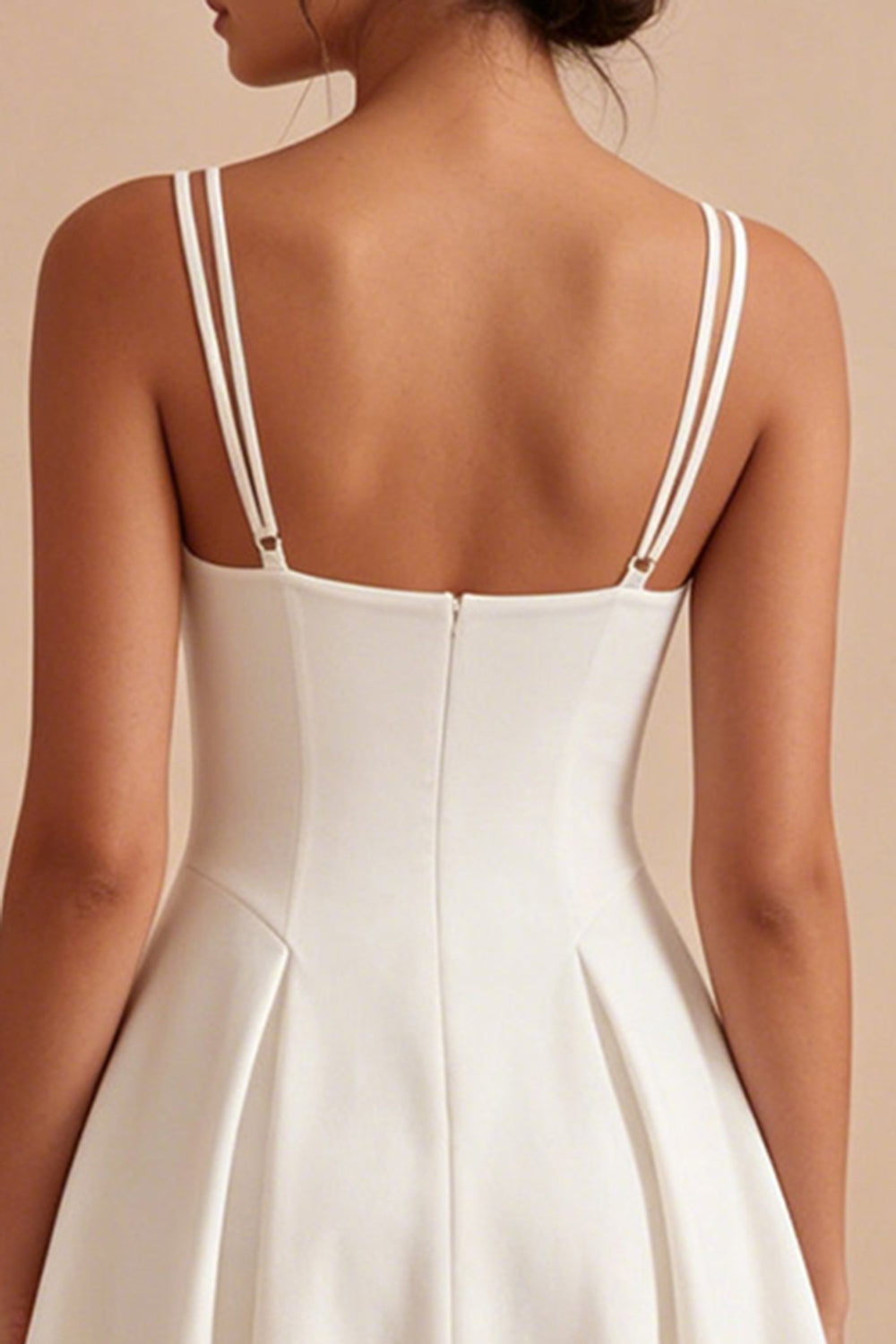 A Line Pleated Satin Mini White Dress