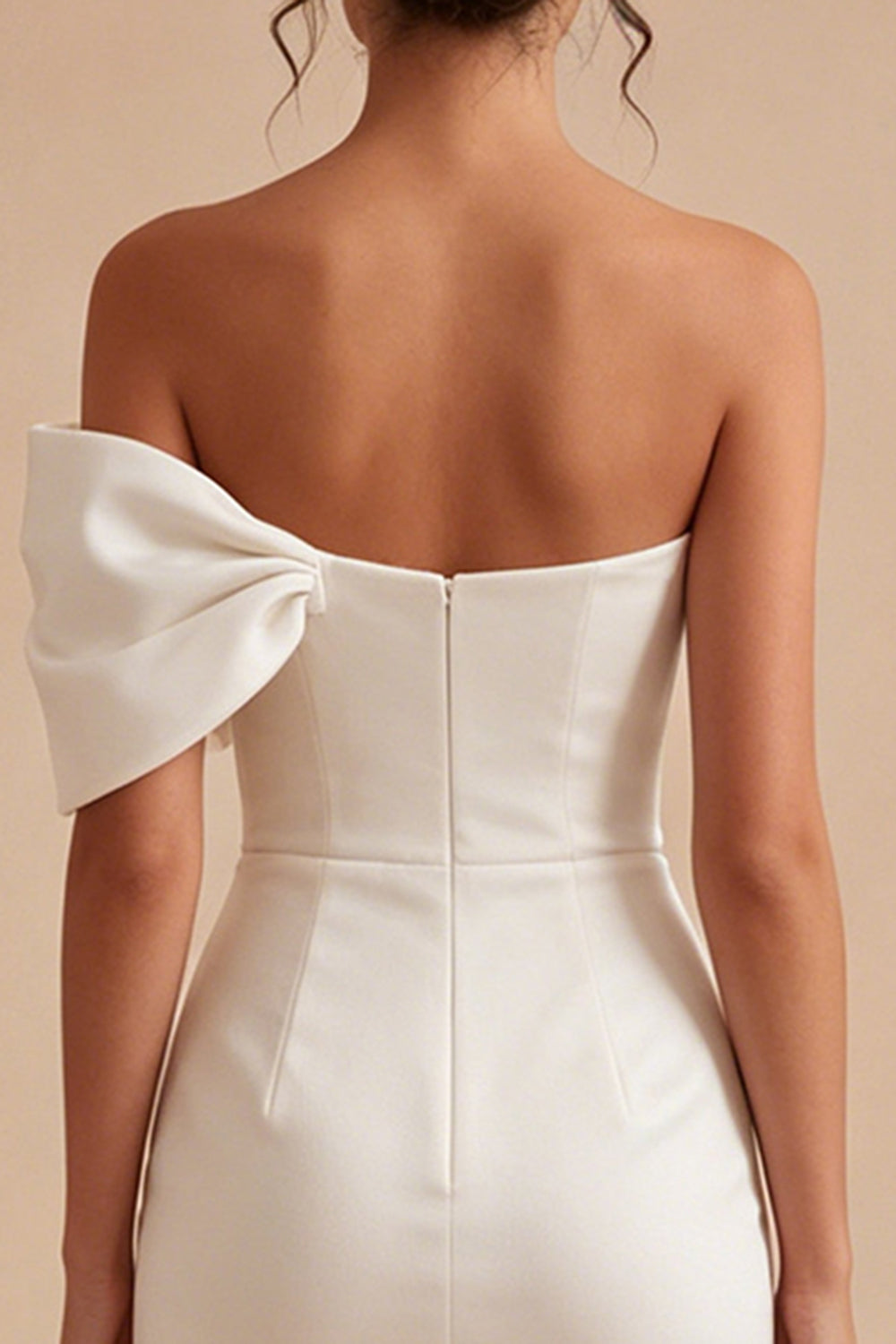 One Shoulder Bowed Satin Bodycon Mini White Dress