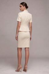 Ivory 2 Piece Peaked Lapel Work Dress with Short Sleeves
