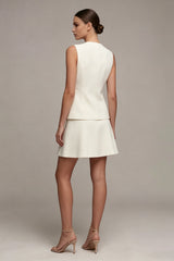 2 Piece Ivory A Line Sleeveless Mini Work Dress