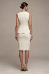 Ivory 2 Piece Sleeveless Bodycon V Neck Midi Work Dress