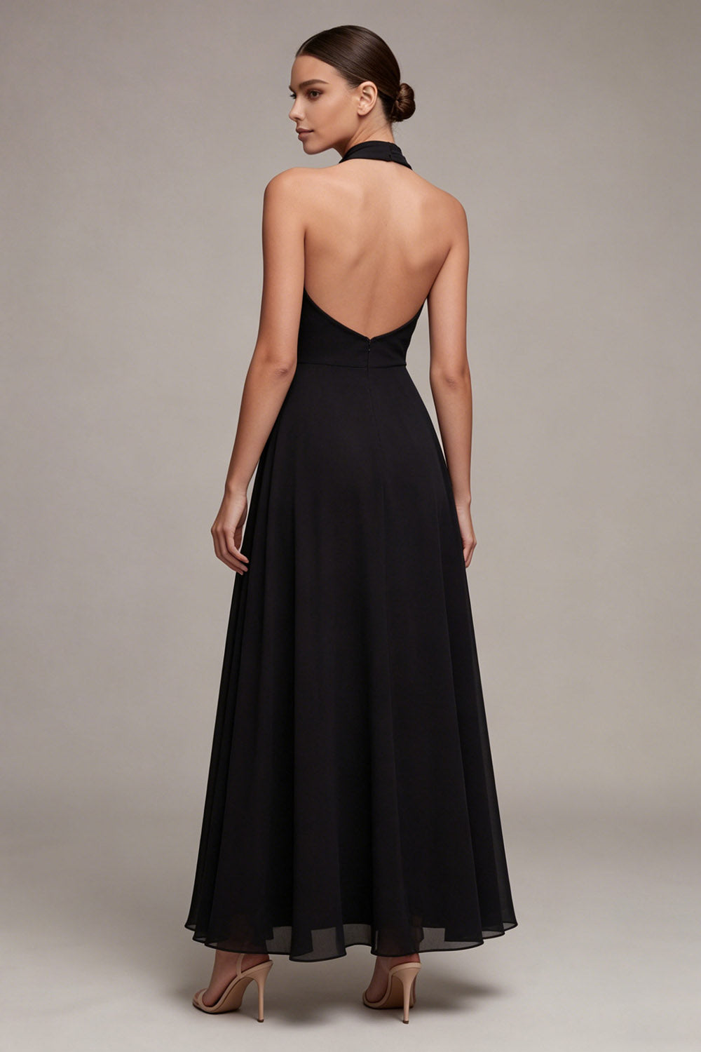 Halter Black A Line Maxi Formal Dress