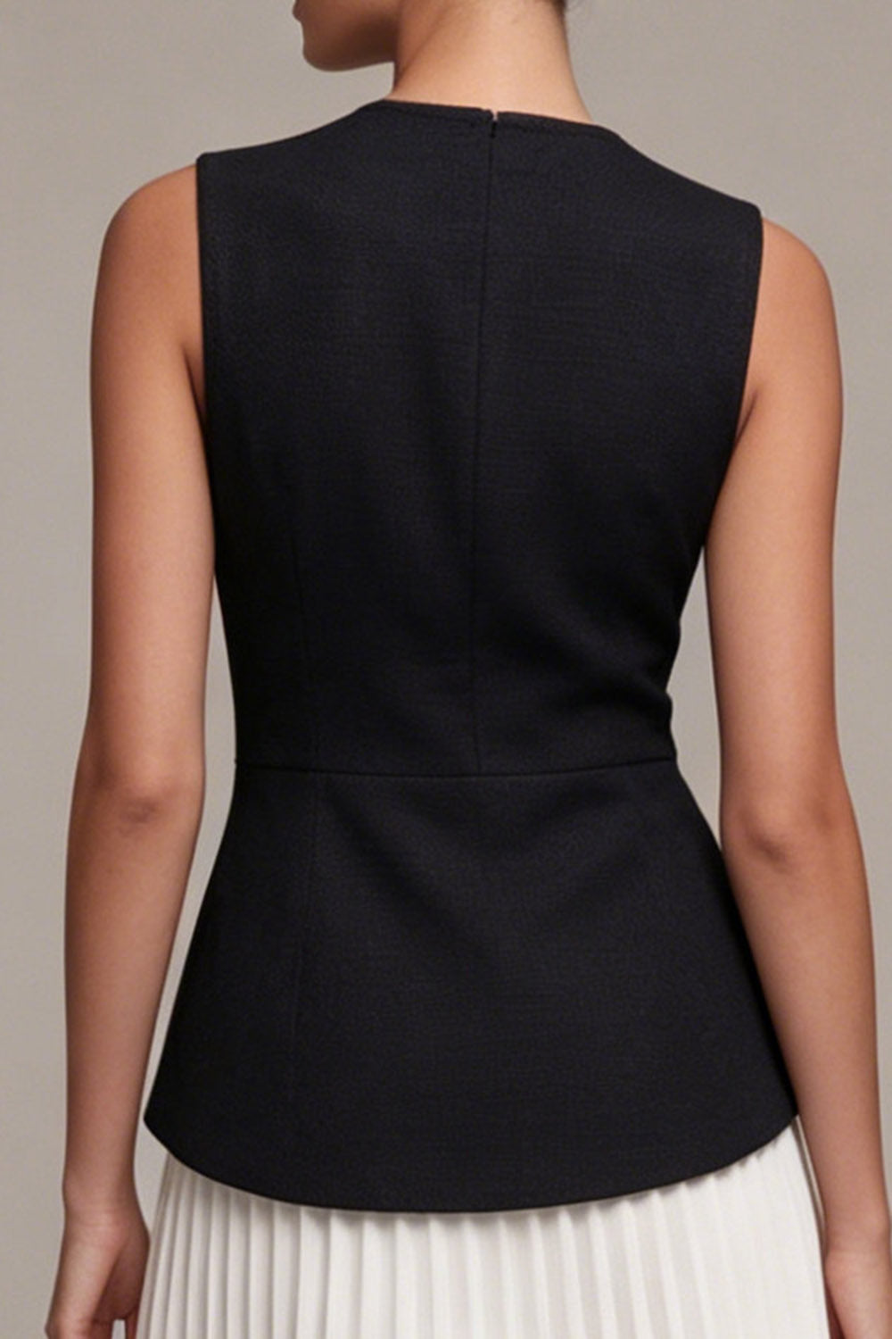 Black and White A Line Pleated Round Neck Mini Dress