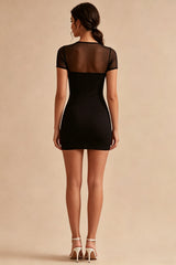 Black Bodycon Mini Dress with Short Sleeves