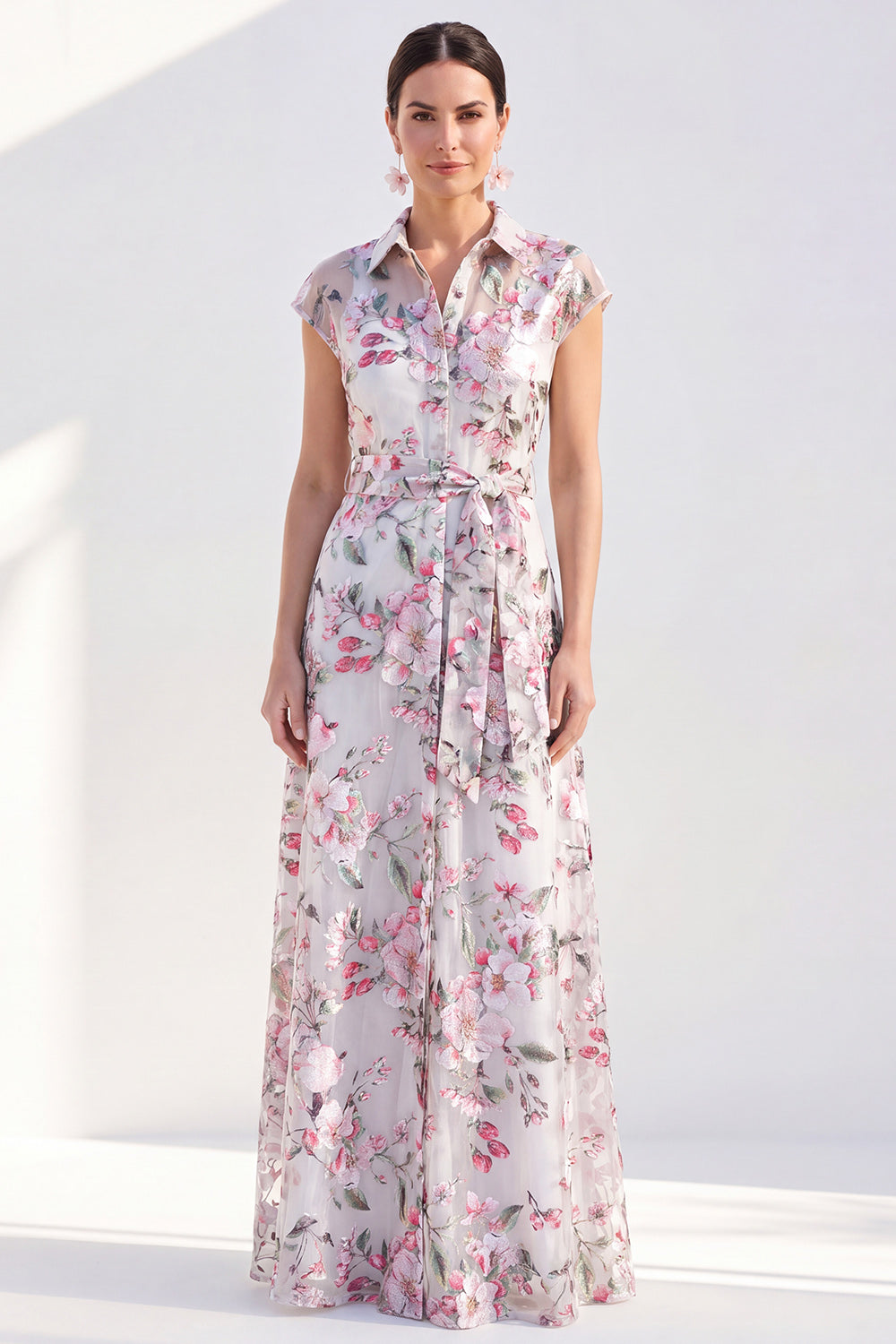 Black Floral A Line Maxi Mother of the Bride Dress with Sash